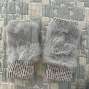 Real Rabbit Fur Grey Fingerless Gloves - New!